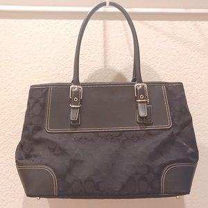 Coach Handbag G3J-6367 Zoe Leather Canvas Satchel Purse Black on Black Logo Bag.